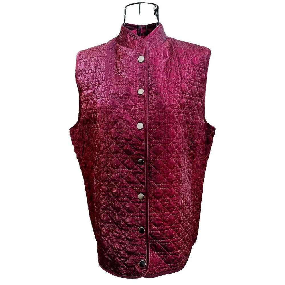 CHICO'S Lightly Quilted Fully Lined Snap Front Vest in Shimmering Bordeaux SZ LG